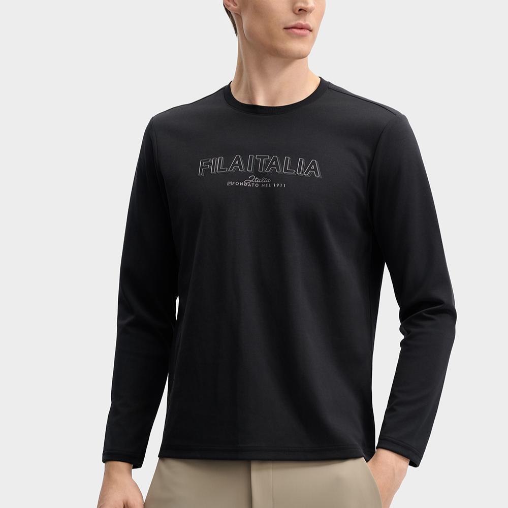FILA White Casual Comfortable Knit Pullover Long Sleeve T-Shirt Men Tops Black F11M513208F-BK