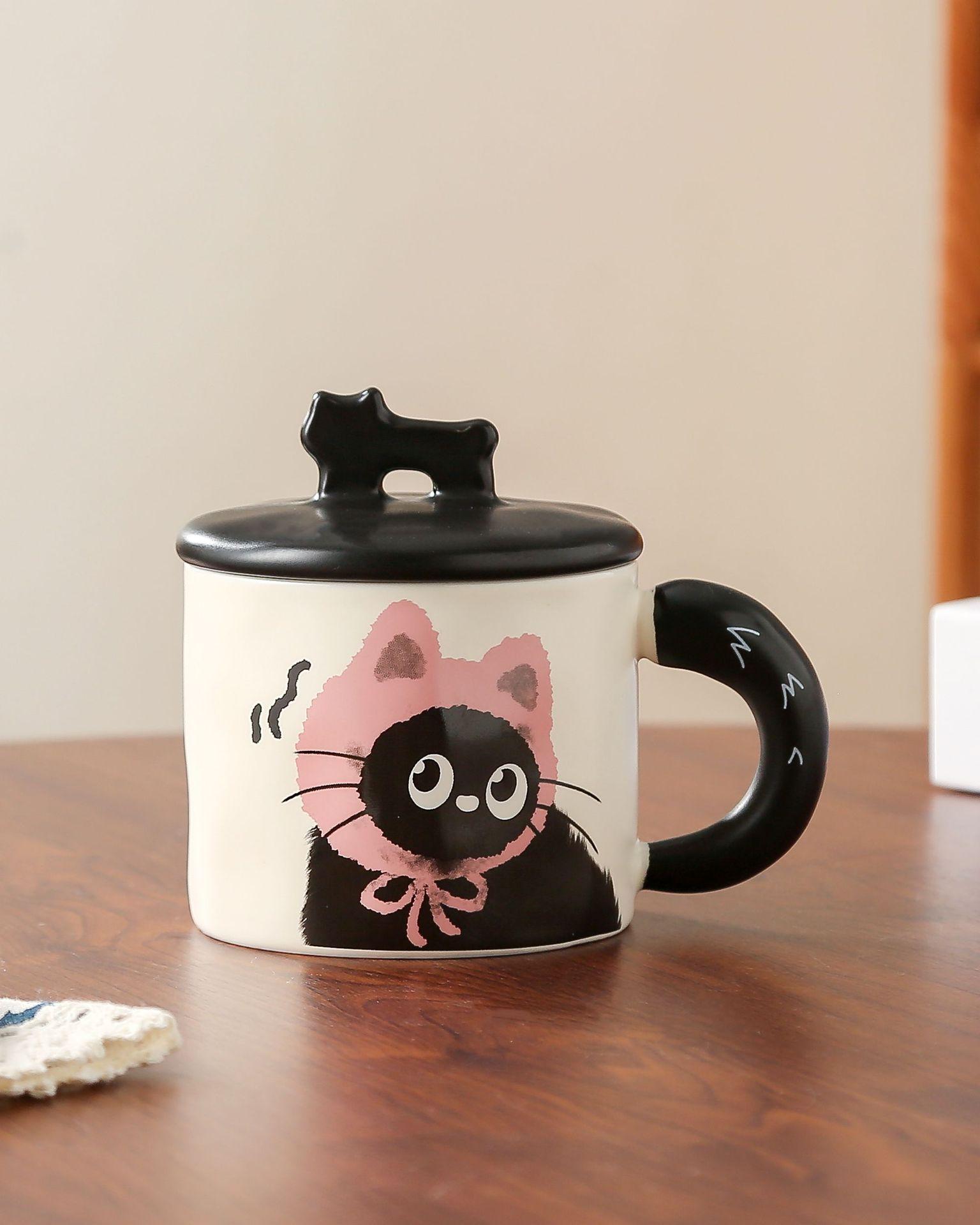 

Customized Ceramic Cat Mug with Lid - Cute Office Coffee Cup Gift 360ml