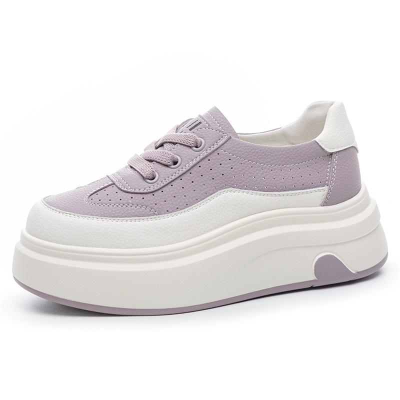 2025 New Popular Genuine Leather Women's Shoes Spring and Summer Versatile Thick Soled Small Board Shoes