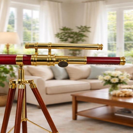 Brass Telescope on Wooden Tripod, Nautical Decor Spyglass, Maritime Telescope, Pirate Style Home Decor
