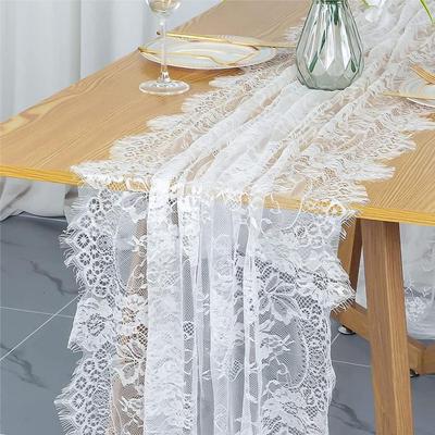 Floral Lace Table Runner French Sheer White Black Tulle Rectangle Wedding Bridal Shower Party Dining Table Cover Kitchen Supply