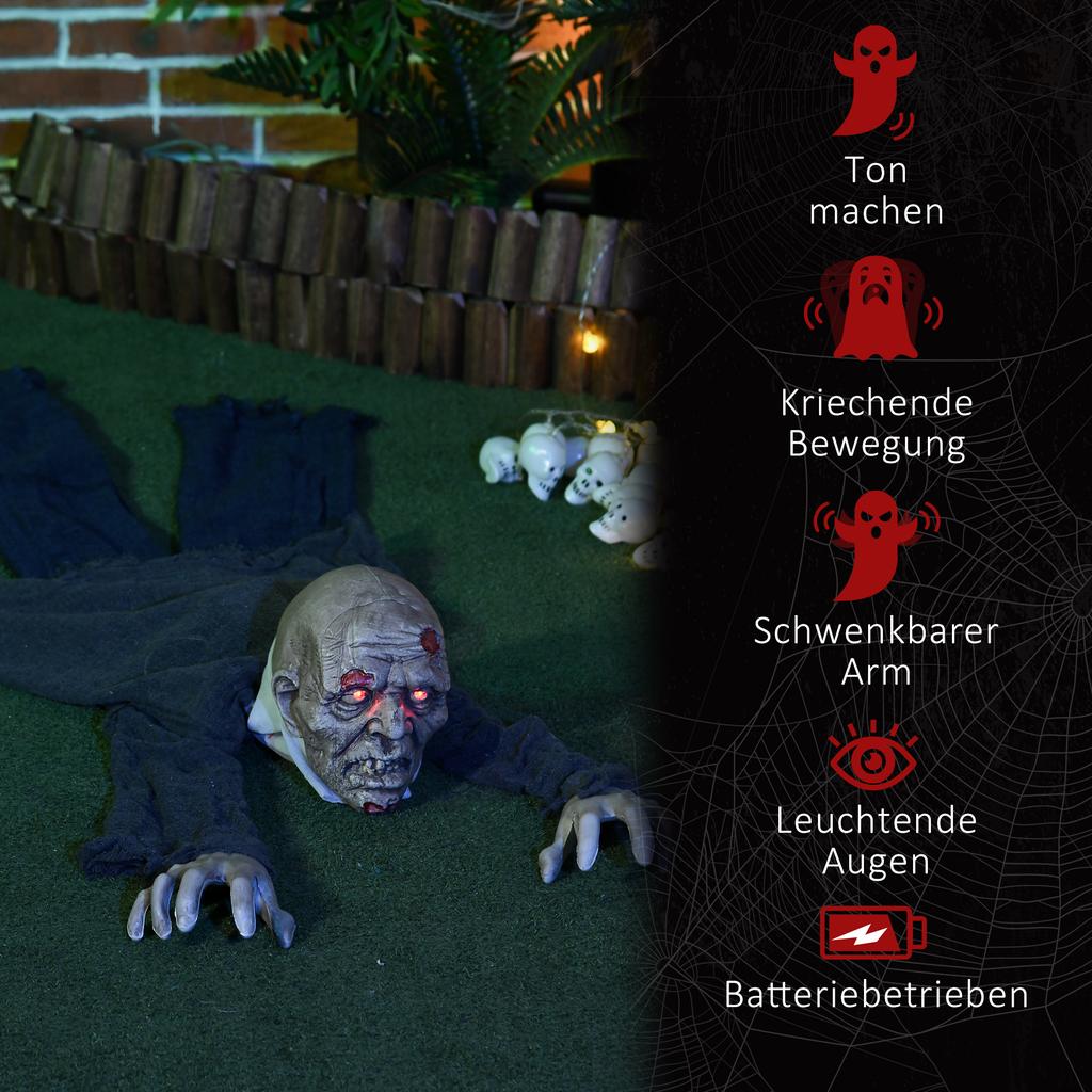 Halloween Decoration Zombie, LED Eyes, Howls and Crawls, Sound & Motion Sensor, Battery-operated, 159 Cm