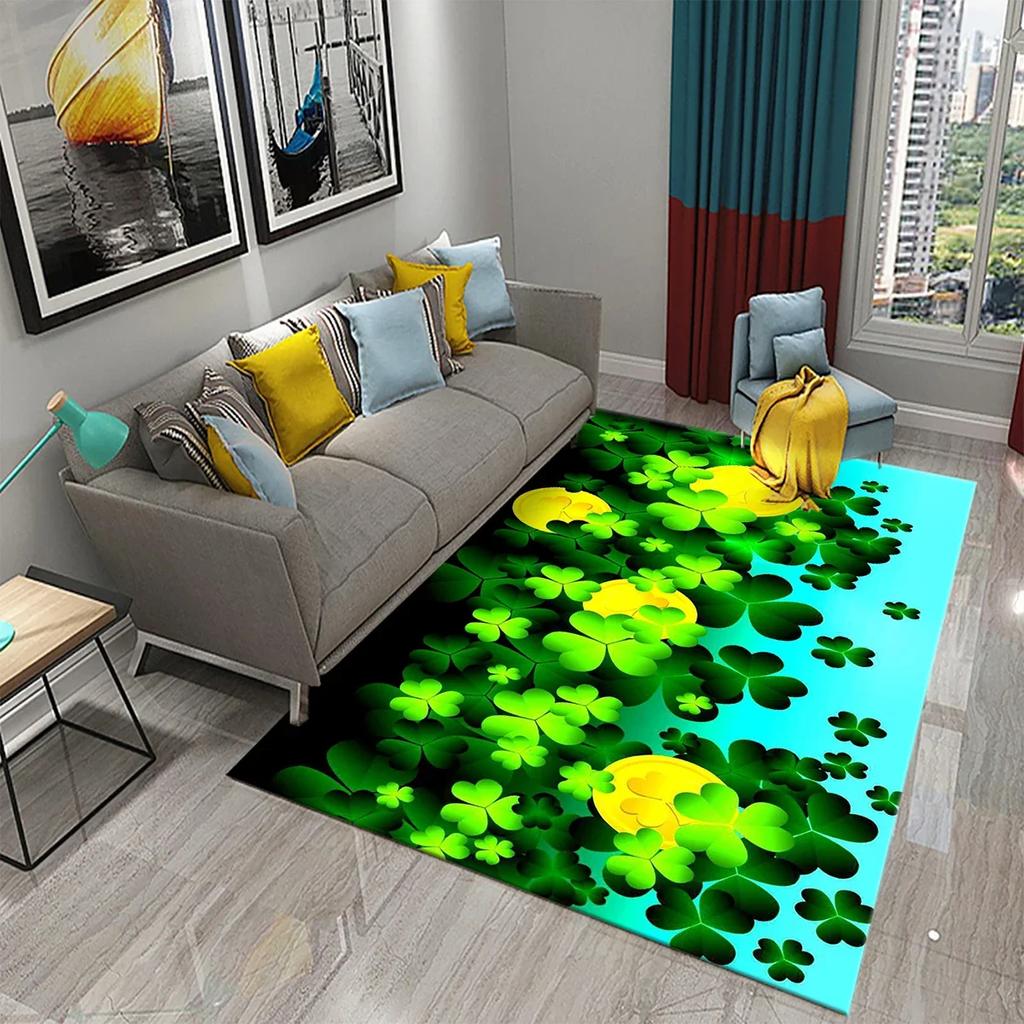 Green Four Leaf Clover Carpet Saint Patrick's Day Living Room Bedroom Bathroom Door Mats Home Decor Soft Doormat Non Slip Carpet
