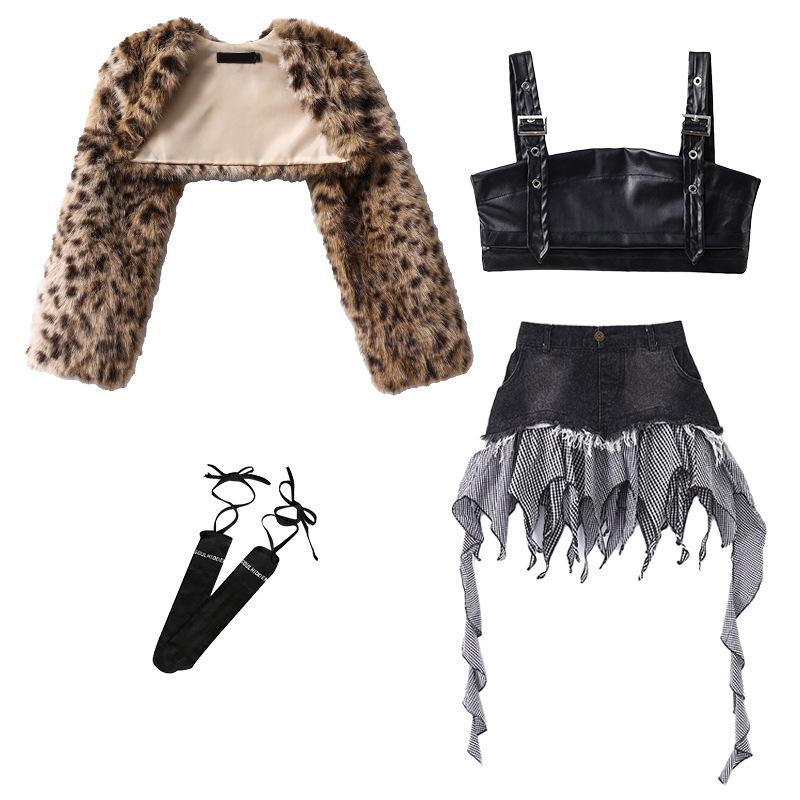 Dziewczęcy kostium do tańca jazzowego, jazz, cekiny, panterka, puszysta kurtka z długim rękawem i spodnie, kostium dla dzieci na street dance, pokaz mody