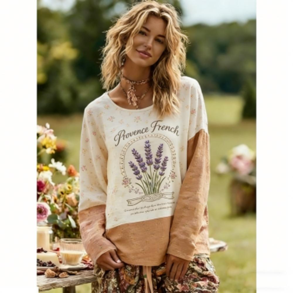 Spring Europe America Rose Flower Print Women's Tees Tops Fashion Street Women Long Sleeve Clothing Outdoor Casual T-shirt Pullover