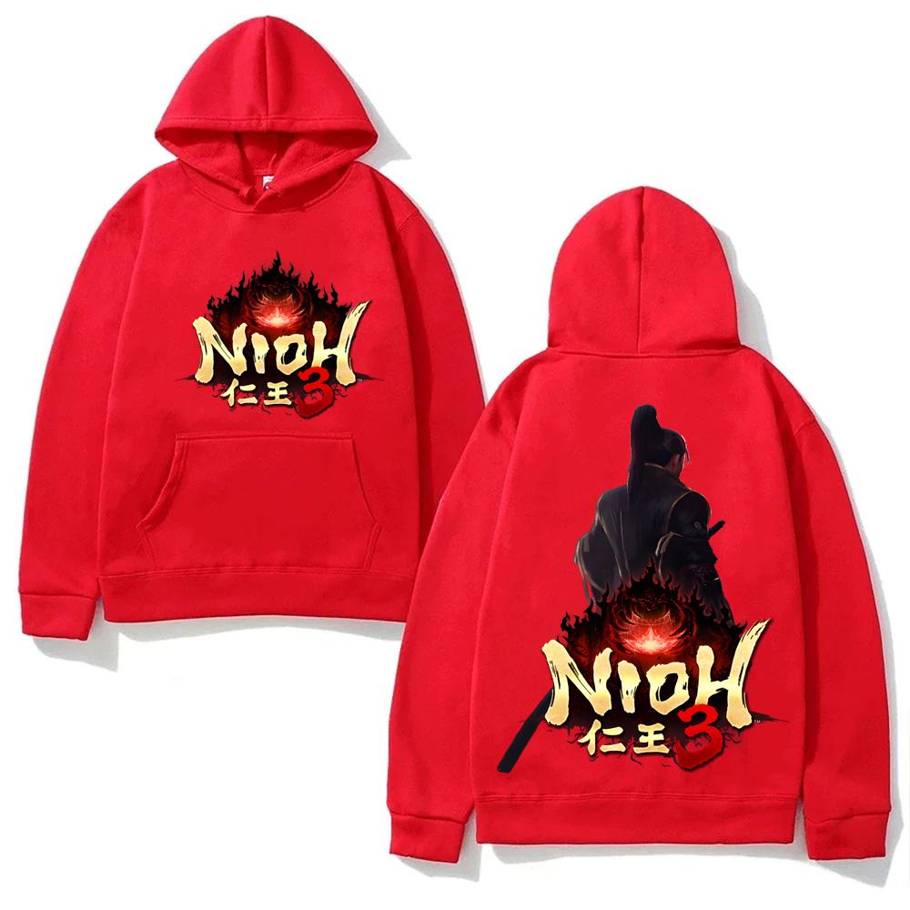 Bluza z kapturem z nadrukiem z gry fabularnej Nioh 3 2026 GAME z kieszenią i polarem w stylu anime i retro