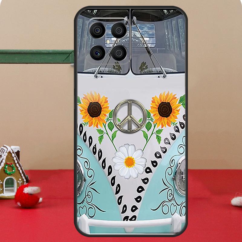 Hippie Peace Bus and Sunflower Case For Honor Magic 6 7 8 Pro Honor 400 200 70 90 Lite X8c X8b X9a X9b X9c X9d Win RT Cover