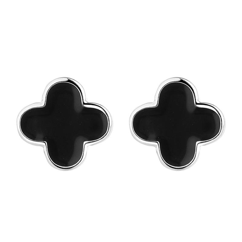 Orecchini a Bottone Quadrifoglio Personalizzati Stile Dolce e Cool alla Moda Semplici Versatili Argento Sterling Nero Trendy Piccoli e Raffinati