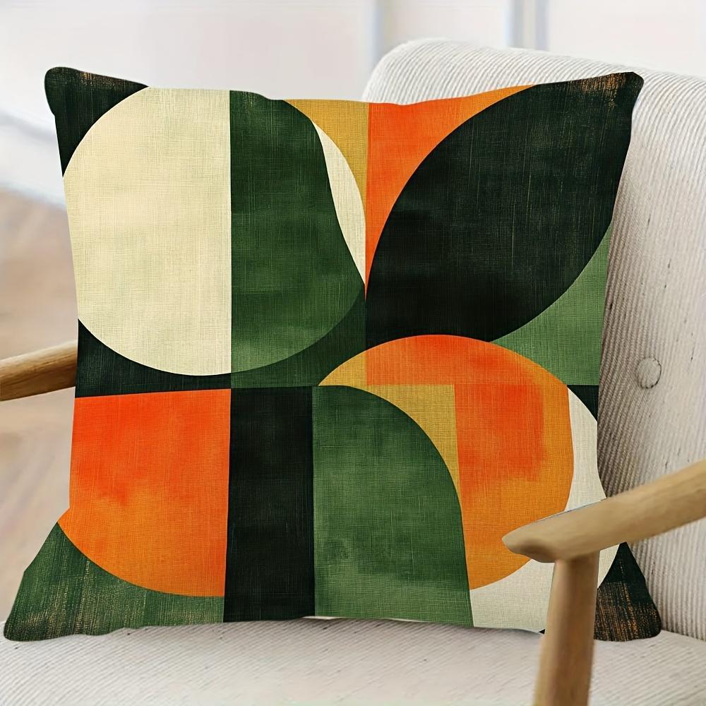 1Pc Vintage Geometric Abstract Printed Throw Pillow Cover, Suitable For Sofa, Bedroom, Living Room, A Unique Gift For Art Lovers