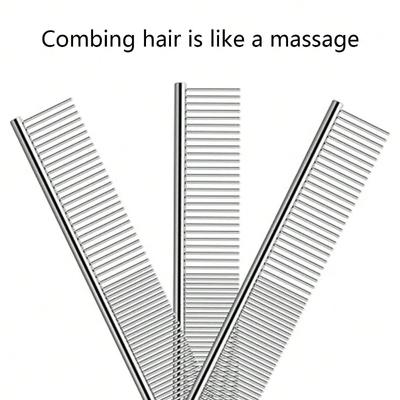 1pc Pet Metal Straightening Comb, Pet Grooming Detangling Brush, Dog Brush, Cat Brush, Electroplated Wide-Tooth Comb