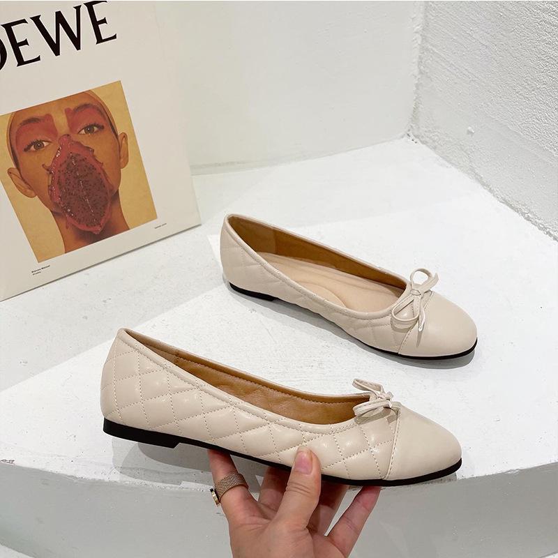 Mode Mehrfarbig Damen Runde Zehen Schleife Ballerinas Schuhe Luxus Patchwork Karomuster Slipper Bequeme Roll-Up Ballerinas Damenkleid Sapatos 2025