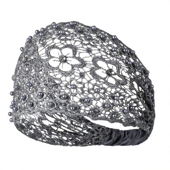 Yousheng Dam Pannband Ihålig Design Broderi Spets Blomma Elastiskt Pannband med Imitationspärlor Glittrande Strass Inlagd Hår