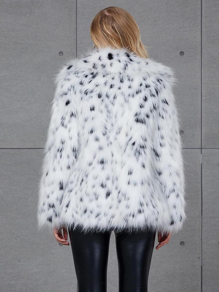 2023 Damen Schwarz-Weiß Leoparden Kunstfellmantel - Europäischer & Amerikanischer Stil, Warmer Reverskragen für Herbst & Winter