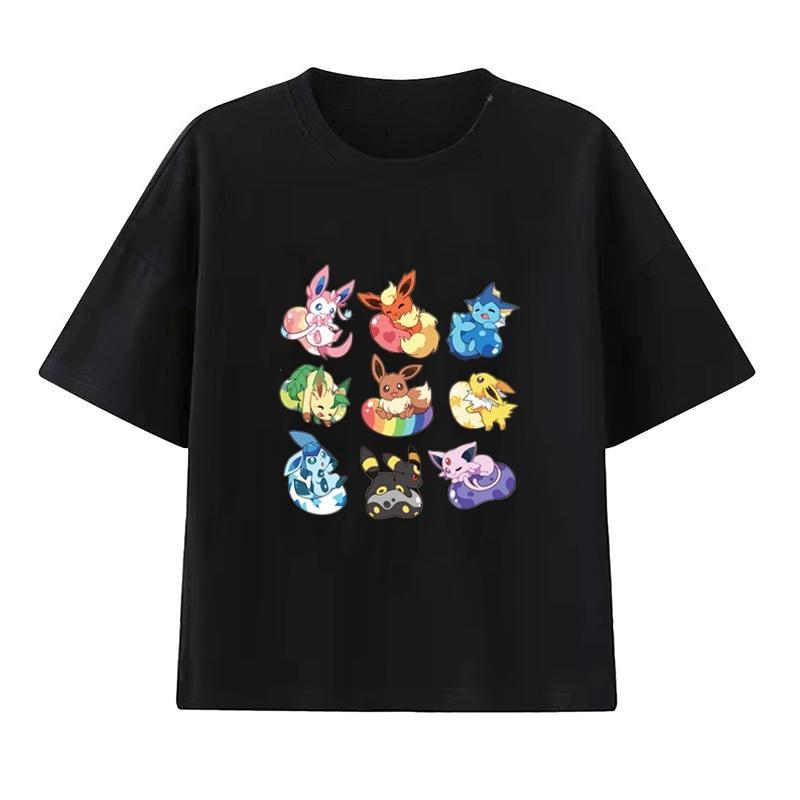 

Футболка с мультяшным принтом Иви, карманная игра Pokémon, летняя, мужская и женская, больших размеров, трендовая, свободная, повседневная, с коротким рукавом 3XL