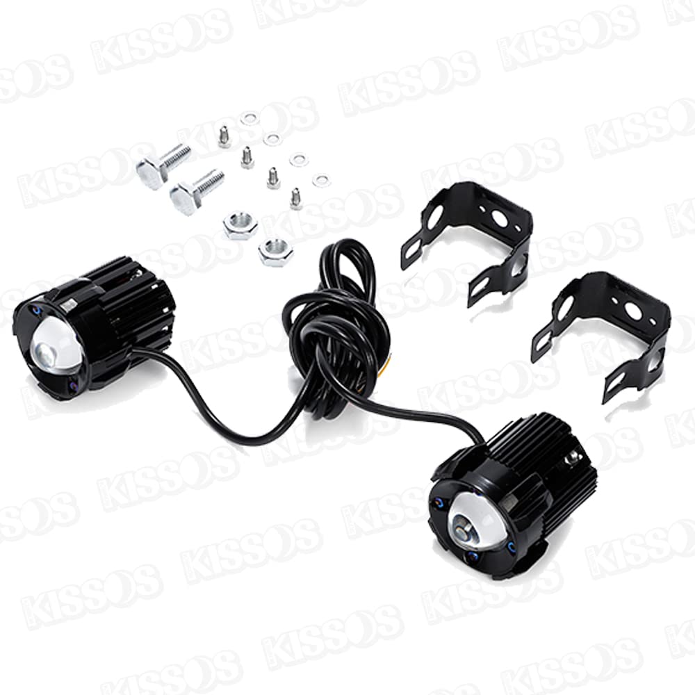 Universal LED Headlights and Fog Lamps for Motorcycles, White/Yellow Switchable, 12V, Set of 2