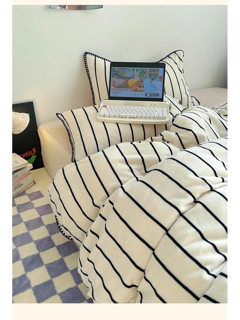 Soft & Fluffy Taro Purple Velvet 4-Piece Bedding Set: Thick, Warm, Double-Sided Coral Fleece for Autumn & Winter