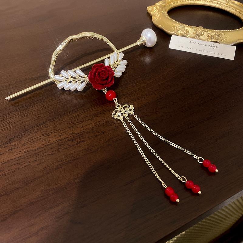 Vintage imitace perly Vlásenka s dlouhým třásněm Vlásenka do vlasů