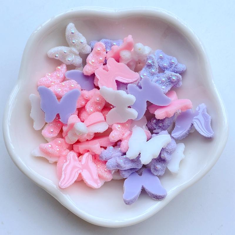 50Pcs New Cute Mini 12*14mm Shiny Butterfly Flat Back Resin Nail Enhancement  Jewelry Craft Decoration Accessorie