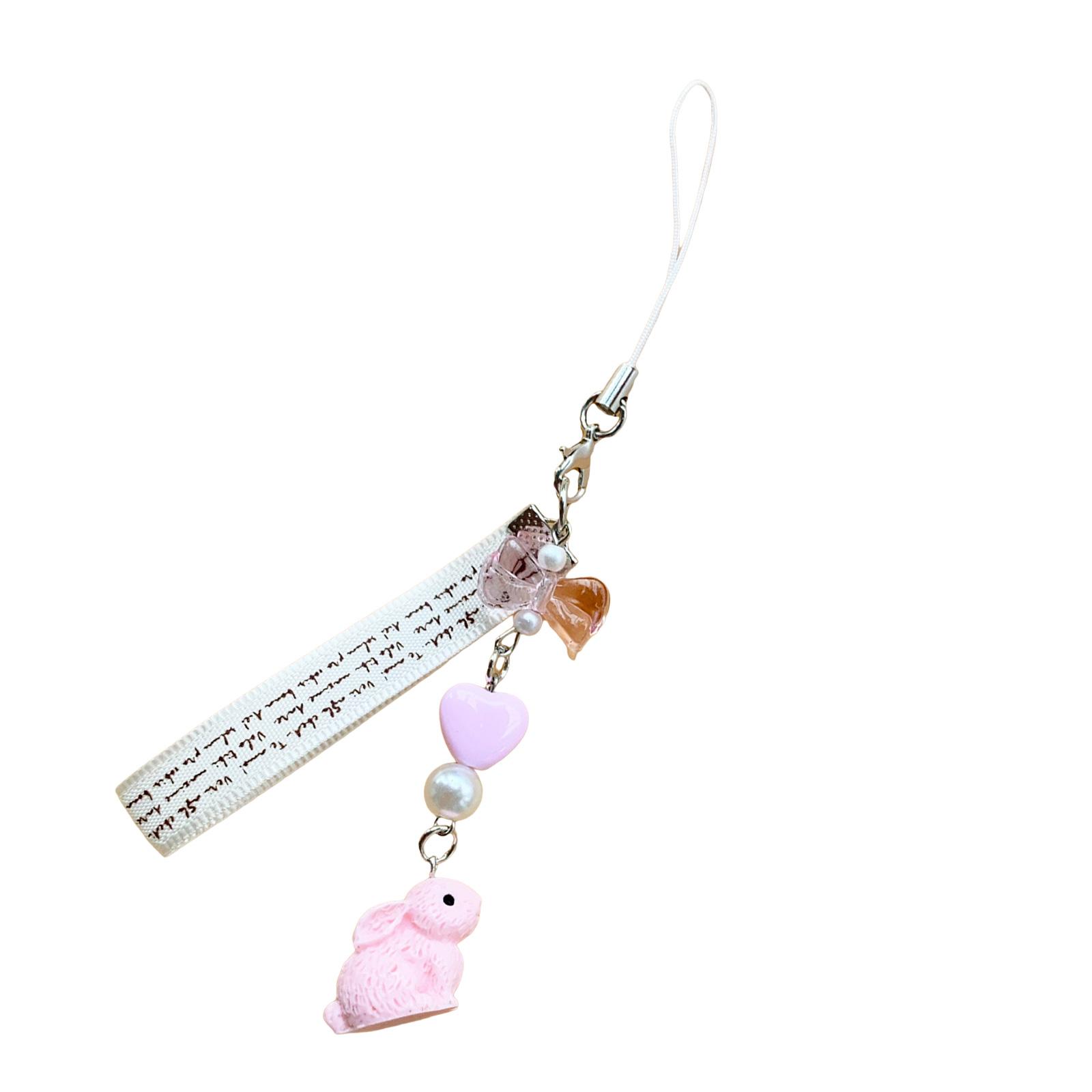 

Модный прочный акриловый телефонный брелок с изображением клубничных кроликов, элегантный дизайн для стильного крепления аксессуаров T3 розовый