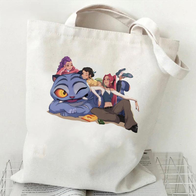 Spot KPOP Demon Hunter Group Printed Canvas Bag Student Daily Trend Handbag Shopping Bag