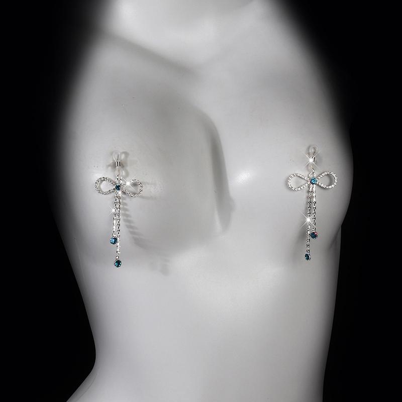 1Pair Sexy Vintage Bowknot Rhinestone Nipple Clip Chest Chain Suitable For Wearing At Nightclubs Parties And Valentine'S Day