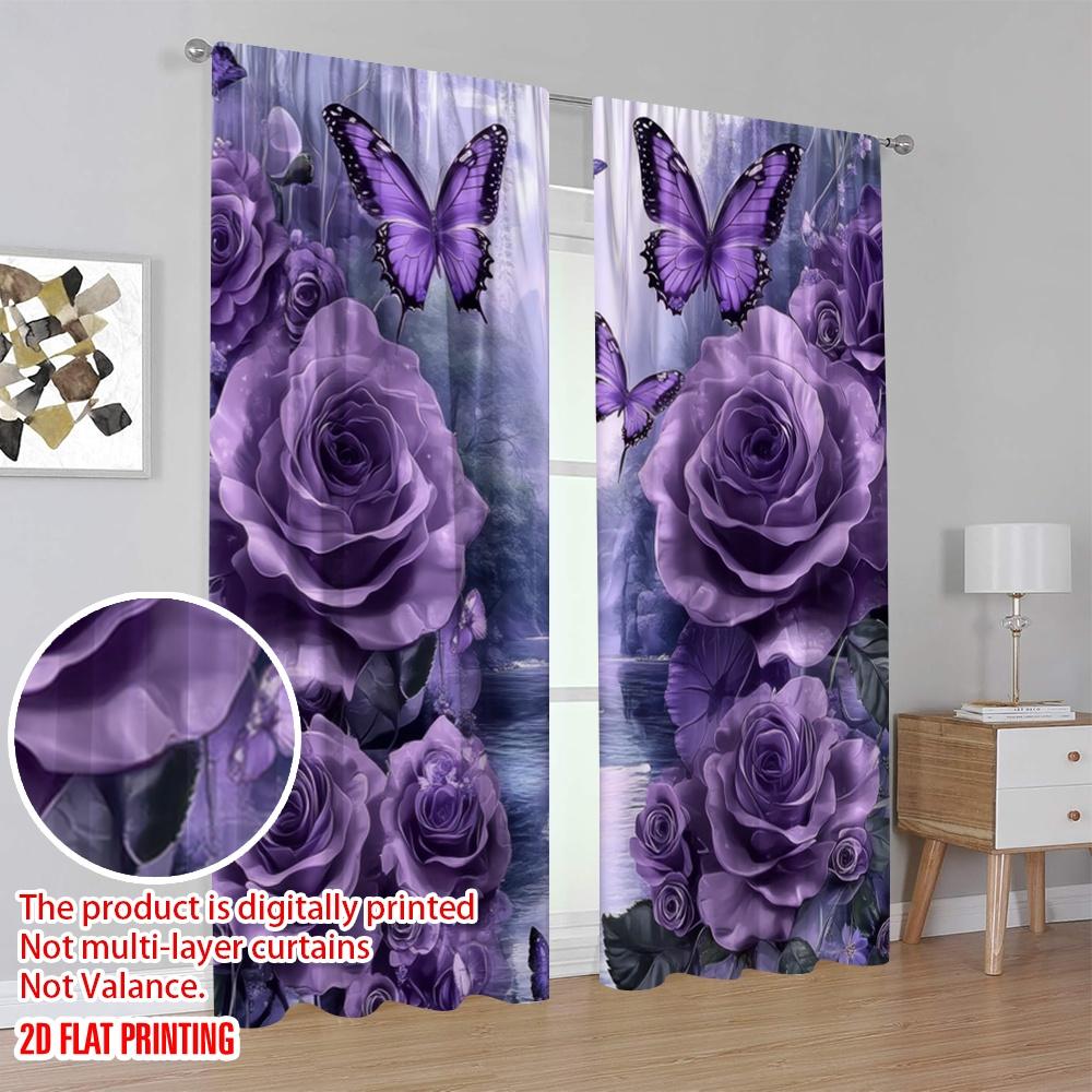 2pcs,2D Plane Printing Pattern Curtains Purple Dreamscape Versatile 100% Polyester (without Rod) Versatile All Ldeal for