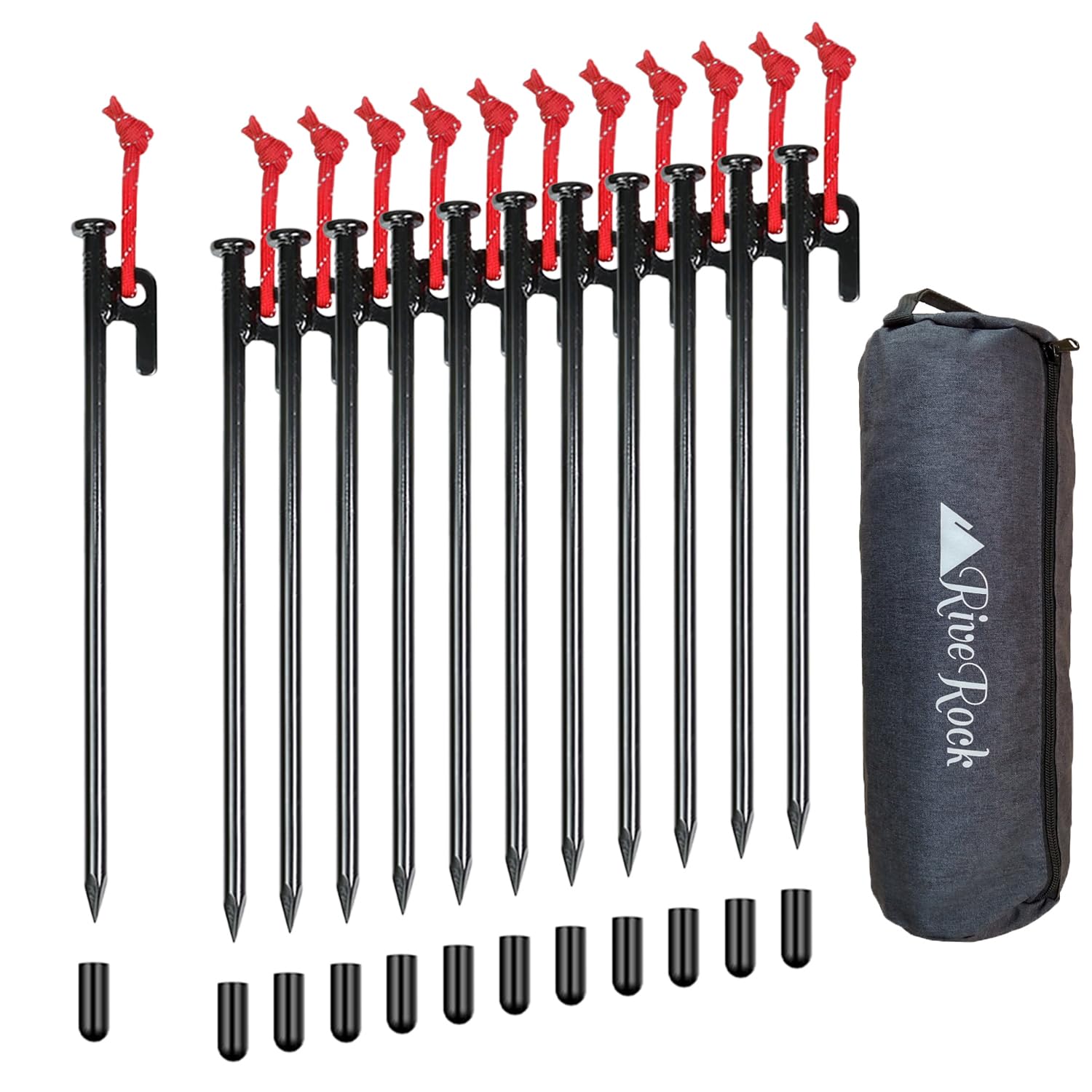 

RiveRock 25cm Peg Storage Back Tent Tarp Steel Peg Reflective Rope with Safety Cap (25cm12 pieces) (25cm12 pieces)