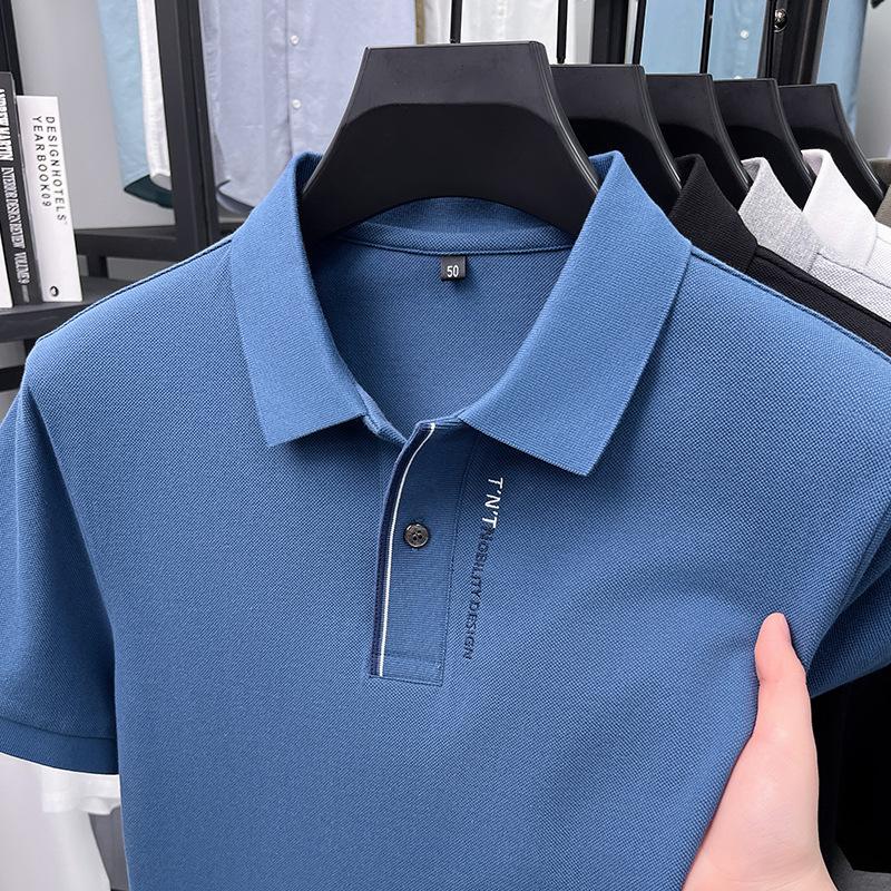 

Летняя мужская рубашка поло с коротким рукавом, лацканом, повседневная, для бизнеса, с воротником, хлопковая футболка мужская M