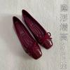 Red Single Shoes Women's 2025 New French Style with Skirt Temperament Spring and Autumn Patent Leather Inner Height Increase Shallow Mouth Ballet