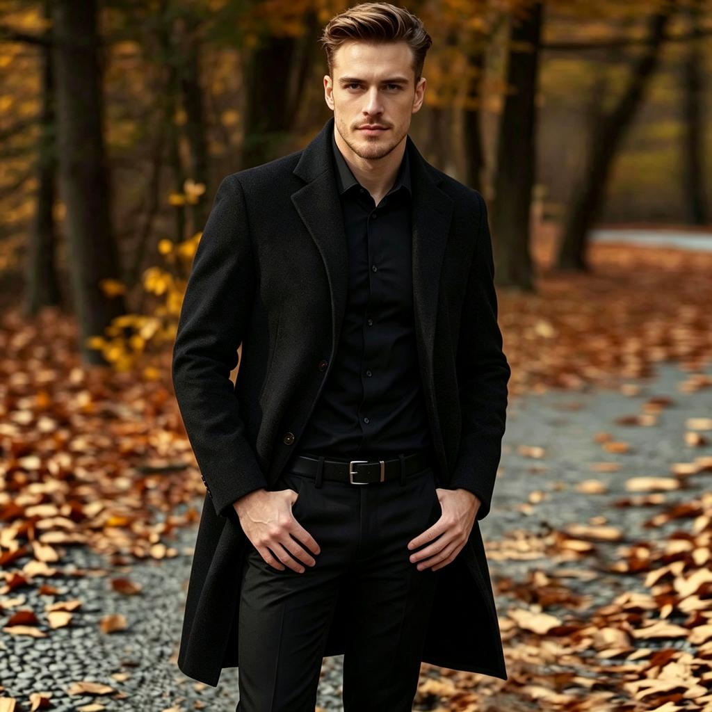 Men's Mid-Length Woolen Coat, Lightweight Color Winter Overcoat Jacket for Fall and Winter