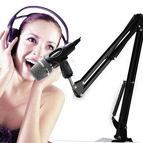 Desk Arm Microphone Stand, Tabletop, Extendable Holder with Flexible Arm and Clamp for Studio Microphones and Condenser Microphones, Foldable Stand Ar