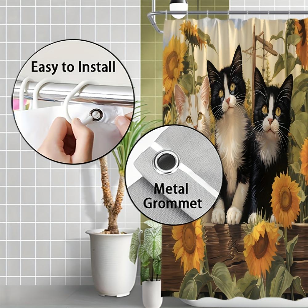 Entzückende Katzen & Sonnenblumen Duschvorhang - Verspielte Katzen & Blumen, Wasserdichte Heimdekoration Bringt Freude Und Wärme In Ihr Badezimmer