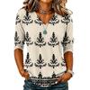 Damen V-Ausschnitt Bohemian Print Top Lässige Langarmbluse Leicht Locker Geschnittenes Hemd für den Alltag
