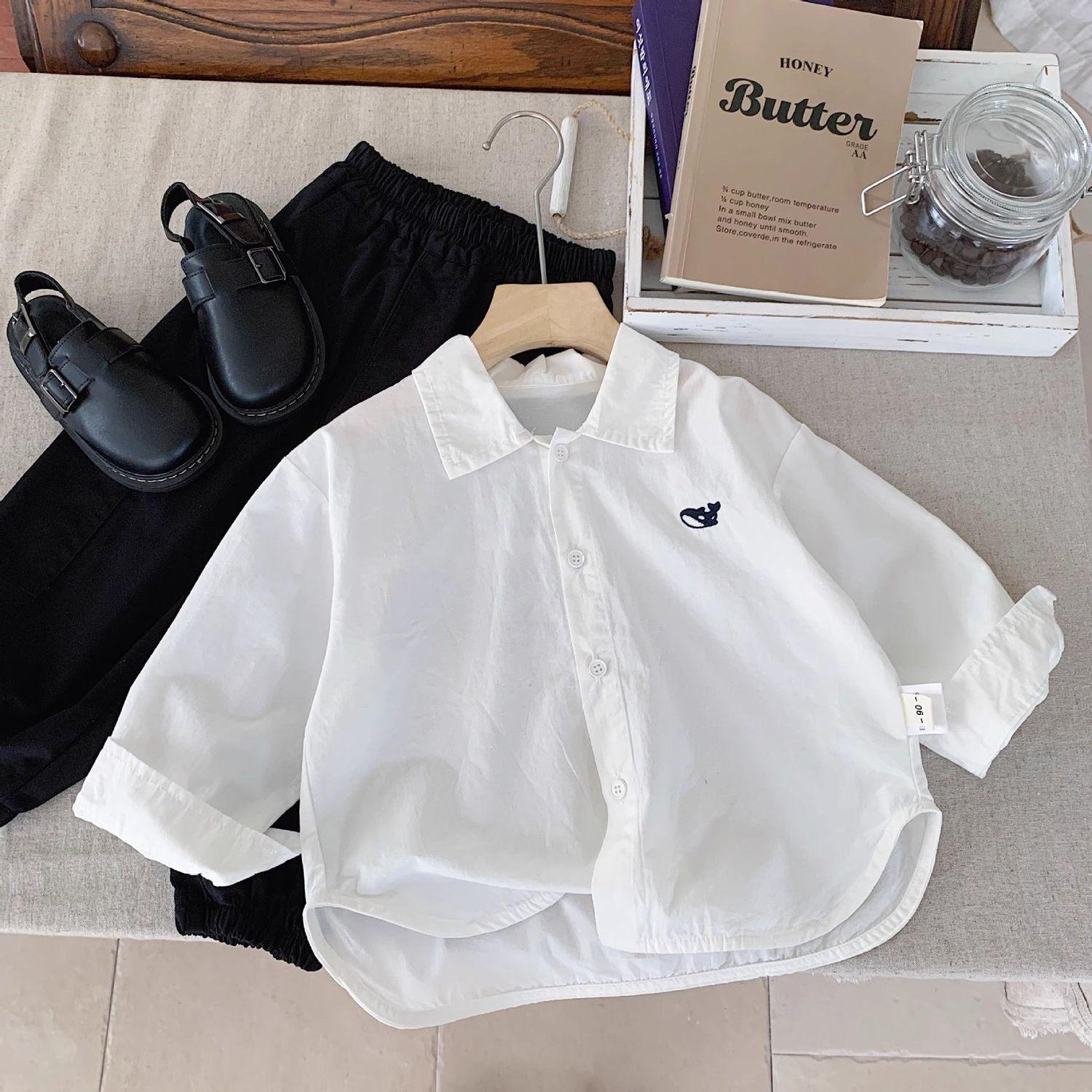 

Модная осенняя хлопковая рубашка для мальчиков, возраст 2-3 года, коллекция 2026 100 белый