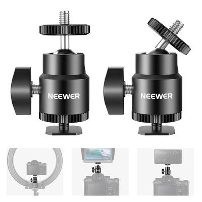 NEEWER ST17 Mini Ball Head with 2 Cold Shoe Mounts and Rotation Camera Hot Shoe Mount for LED Video and Ring Lights 1/4" Screws, 360° & 90° Tilt,
