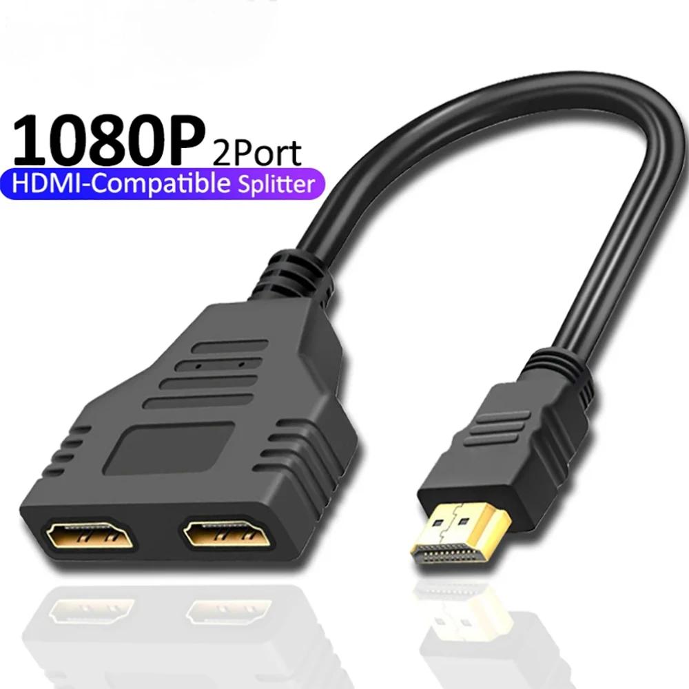 1 in 2 HD Splitter Adapter 1080P HDMI Splitter 1 Male To Dual HDMI Head Adapter HDTV Conversion Cable for Laptop TV Box Monitor