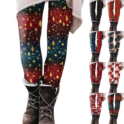 Women's Casual Outdoor Christmas Pattern Slim Fitting Elastic Yoga Pants Cropped Pants