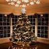 LED Christmas Tree Topper with Rotating Snowflake, Silver Snow Projector Night Light, for Indoor Outdoor Xmas Decor