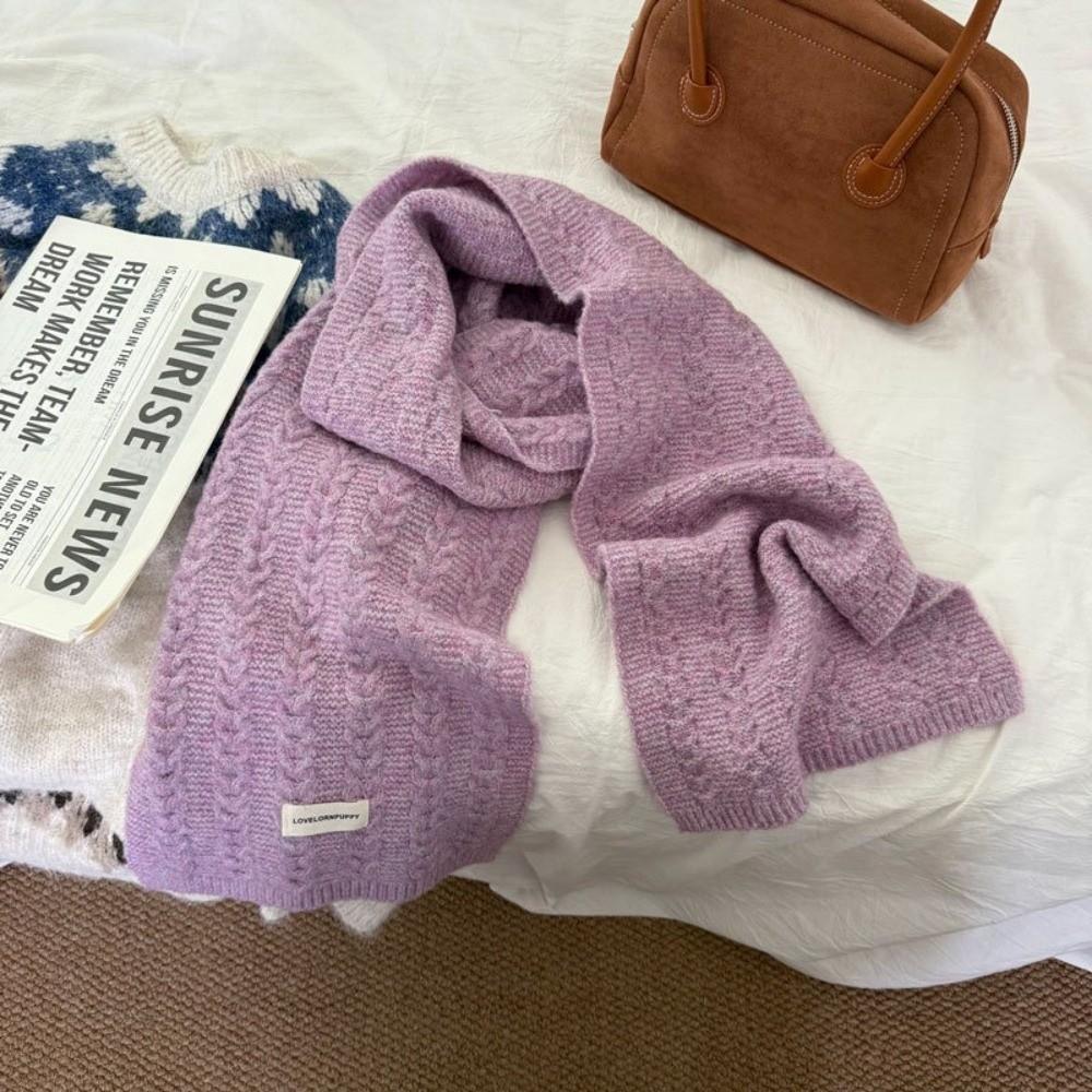 New Wool Blend Knitted Cable Scarf Thicken Solid Color Women Long Scarf Windproof Neck Cover Thermal Neck Warmer
