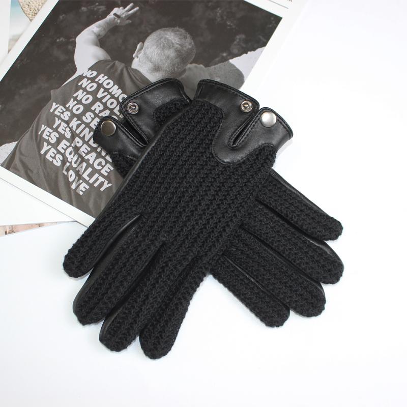 New Men's Sheepskin Gloves Outdoor Riding Fashion Touch Screen Splicing Knitted Unlined Spring Driving Gloves Autumn
