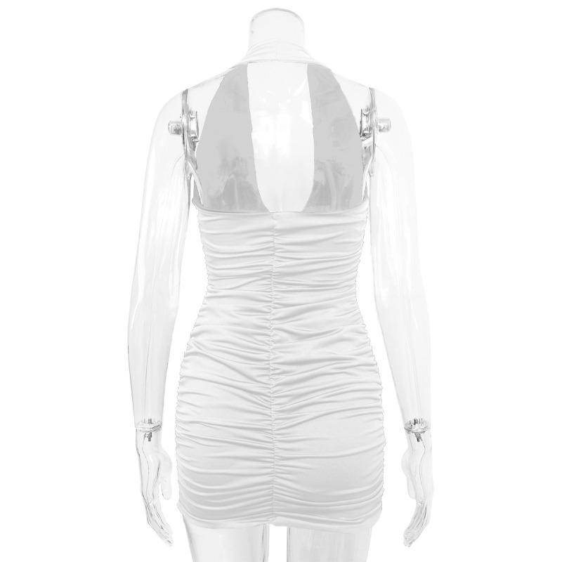 Sommer V-Ausschnitt Neckholder Neckholder trägerlos sexy schlicht plissiertes Kleid