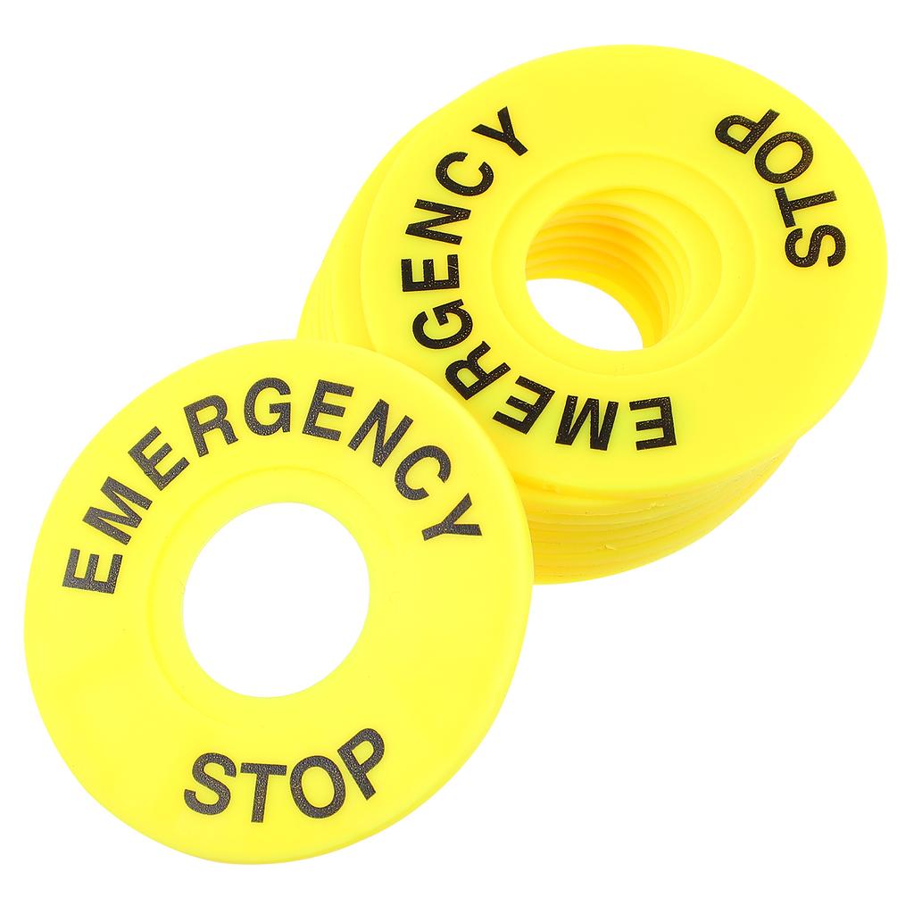 10Pcs Push Button Emergency Ring Round Warning Sign 60Mm Od 22Mm Id Yellow High Visibility Replacement for Stop Switch