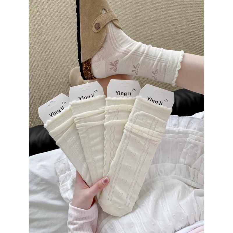 Women's Summer Thin Mesh Hollow Out Breathable White Tube Stack Socks