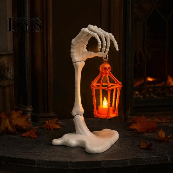 Unique Holiday Gift for Horror Fans Skeleton Arm Lantern, 3D Printed Halloween Hand Holding Light Up Lantern Spooky Bone Candle with LED Indoor