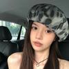 Retro Tie Dye Leopard Print Camouflage Beret Hat for Women Summer New Versatile Face Showing Small Octagonal Painter Hat Trend