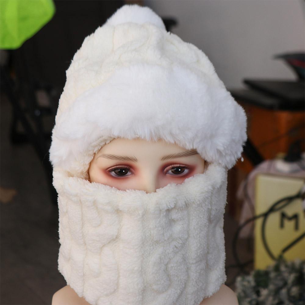 Neck Warmer Plush Ball Hat Ear Protection Women Knitted Beanie Crochet Hat Scarf Set  Cycling