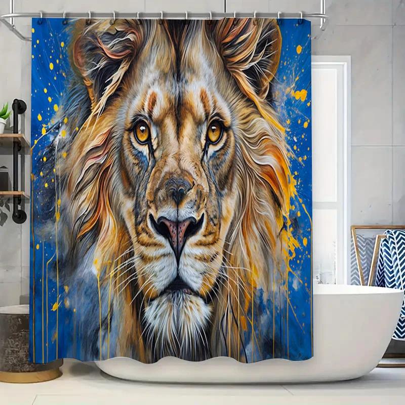 Animal Painting Shower Curtain 3D Printed Waterproof Fabric Decorate Your Bathroom in Style with This Beautiful Lion Design