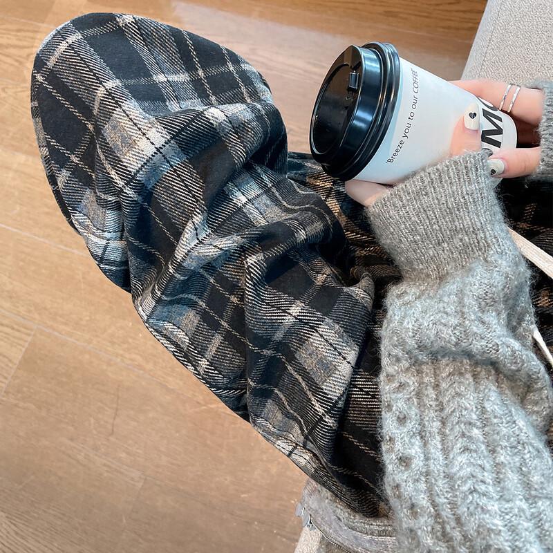 TonLion Damen karierte, figurbetonte Freizeit-Hose mit Fleece-Futter