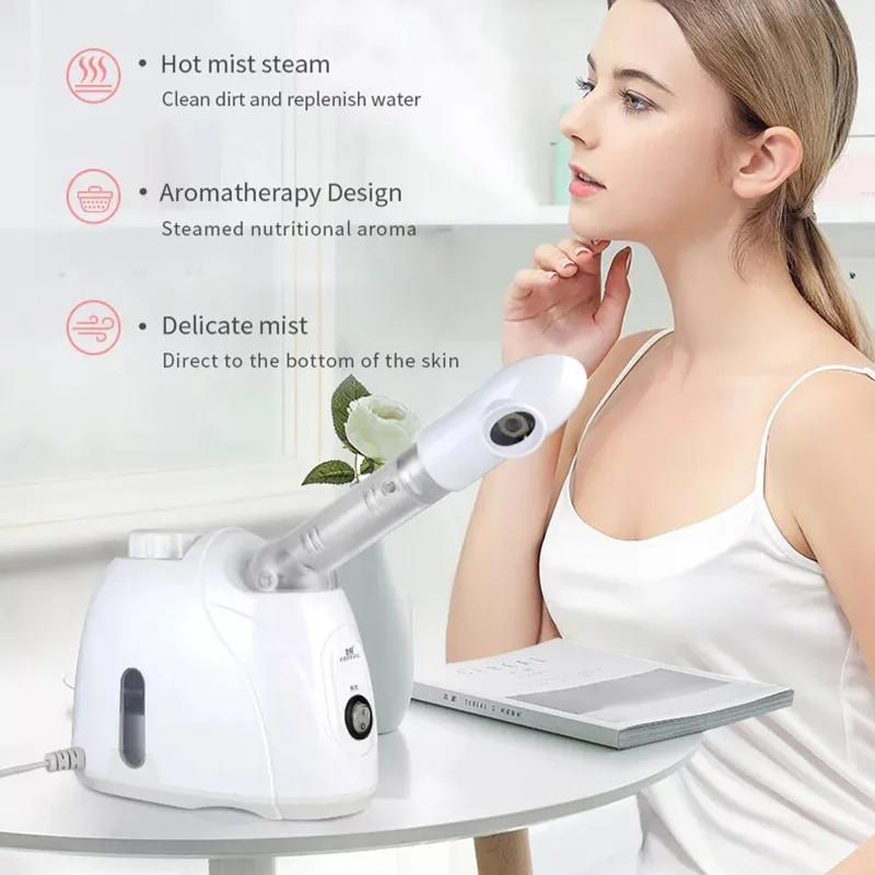 350W Ozon Ansiktsdamper Varm Damp Luftfukter Ansikts Dyprensende Vaporisator Salong Hjemmespa Hudpleie Blekende Spray
