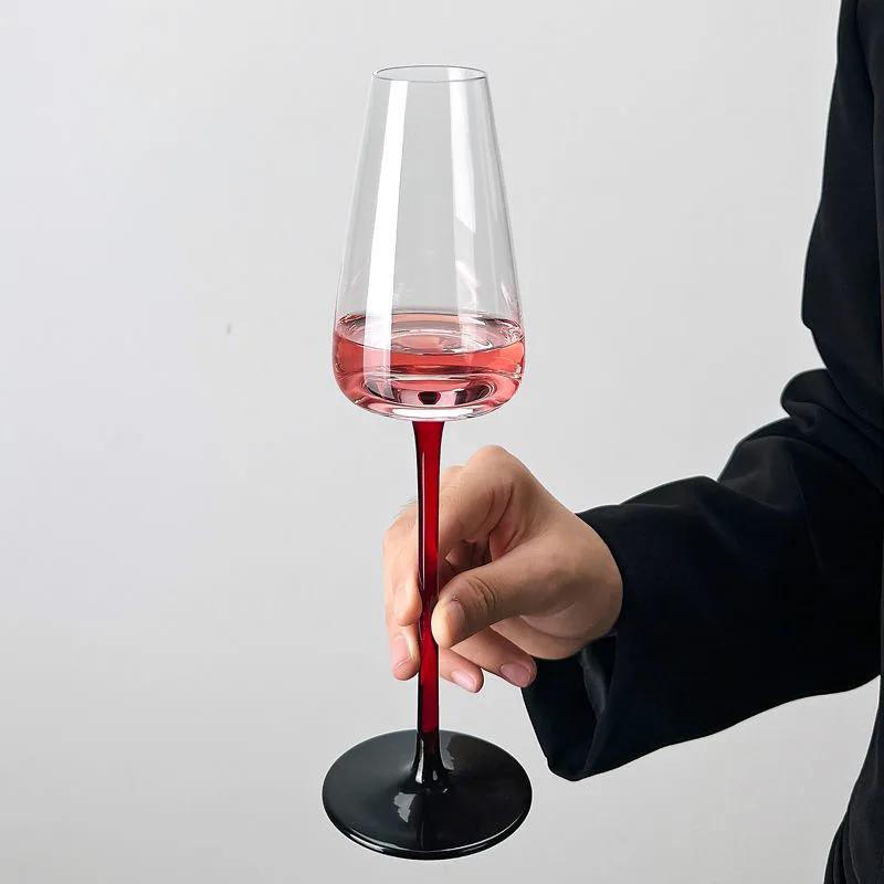 European Style Red Lever Champagne Glass Home Premium Feeling Creative Glass Red Wine Glass Highball Glass High-grade Wine Set